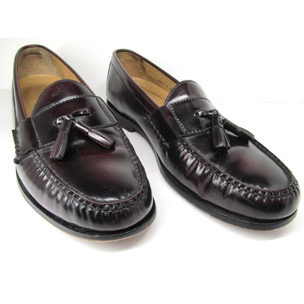 Cole Haan Grand O's Maine Pinch Mens Burgundy Leather Tassel Loafers Size US 10M